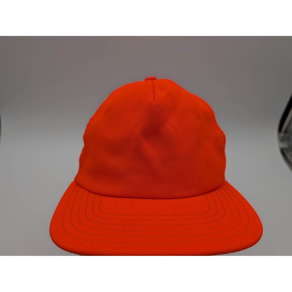 Vintage Neon Orange Trucker Hat Mesh Snapback Made in USA Blank Hunting Cap